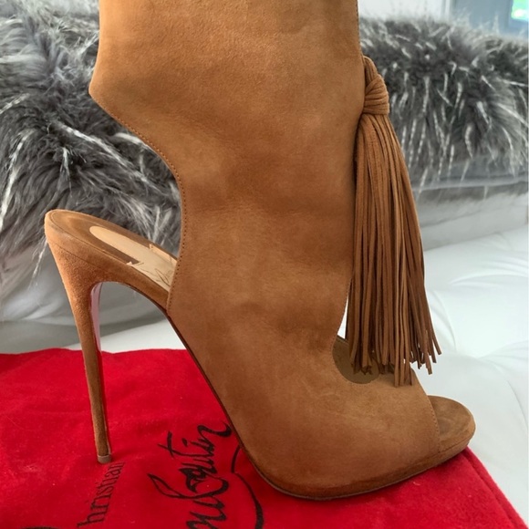 Gently used Christian Louboutin Otoka 120 peep-toe booties with fringe accent - Picture 5 of 8